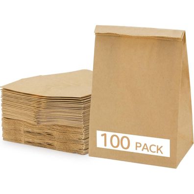 100 Stück Papiertüten Braun 18.5x13.5x7.8cm - Ideal für Geschenke, Geburtstage