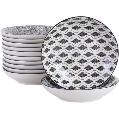 vancasso Haruka 12-teiliges Suppenteller Set, Tiefteller, Rund, 700 ml, Schwarz
