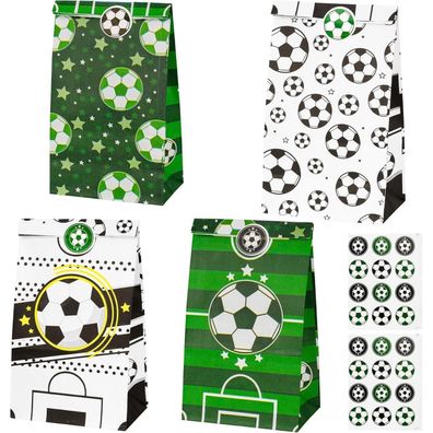 Fußball Party Taschen Set, 16 Geschenktüten aus Papier mit 24 Aufklebern für