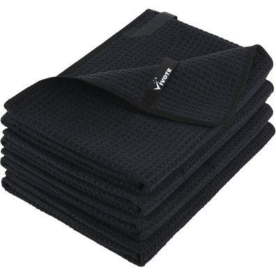 VIVOTE Waffel Geschirrtücher 4er-Pack, 50x70cm, Schwarz - Hochsaugfähig