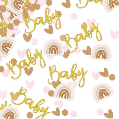 qingmeng Babyparty Deko Konfetti Set, 60 Stück Regenbogen Herz Streudeko für