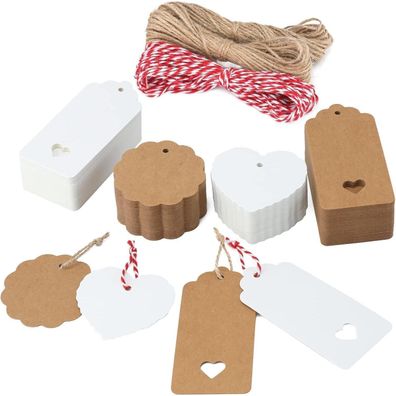 jijAcraft 200 Stück Geschenkanhänger Kraftpapier mit Jute- und Baumwollschnur