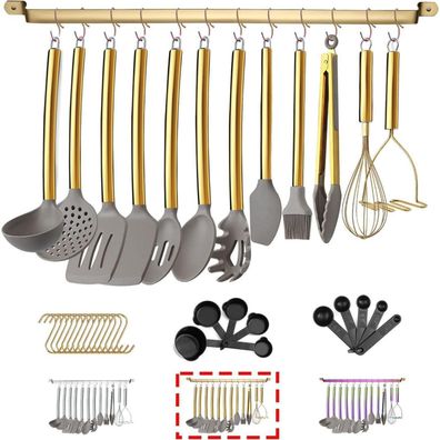 Homquen 38-teiliges Silikon-Kochgeschirr-Set mit Edelstahl-Goldgriff