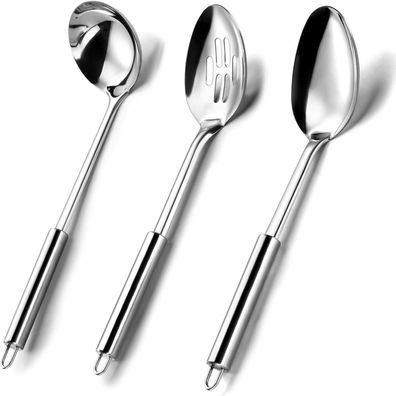Pleafind 3-teiliges Edelstahl Kochlöffel Set: Servierlöffel, Schaumlöffel