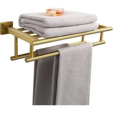 SAYAYO Handtuchhalter Wand 40cm Edelstahl Gold mit Ablage für Bad und Küche