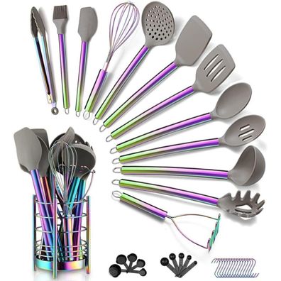 Homquen 38-teiliges Silikon-Kochgeschirr-Set mit Edelstahlgriff, Antihaft