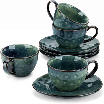 vancasso STARRY Kaffeeservice 8-teilig für 4 Personen aus Steingut, Vintage Grün