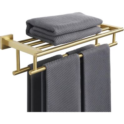 SAYAYO Handtuchhalter Edelstahl Gold 50cm mit Ablage für Bad und Küche