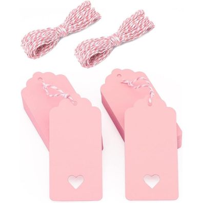 jijAcraft 100 Stück Geschenkanhänger Hochzeit, Rosa Kraftpapier Etiketten 9,5 x
