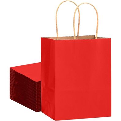 Gcardist 32 Stück Kraftpapier Geschenktaschen mit Griffen, 21x15x8cm, Rotwein