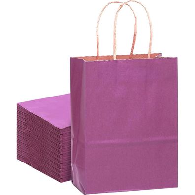 Gcardist 32 Stück Kleine Lila Kraft Geschenktaschen mit Griffen 21x15x8cm für