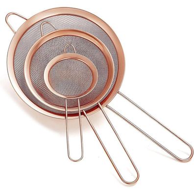 Homquen Kupfer Fine Mesh Sieb Set, 3 Stück Roségold Mehlsieb für Backen