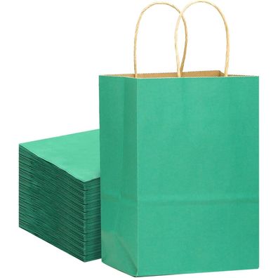 Gcardist 32 Stück Kraftpapier Geschenktaschen mit Griffen, 21x15x8cm, Beige