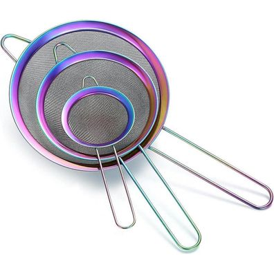 Homquen Rainbow Fine Mesh Sieb 3-teiliges Set, Buntes Mehlsieb zum Backen