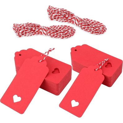 jijAcraft 100 Stück Geschenkanhänger Hochzeit Kraftpapier Etiketten Rot mit