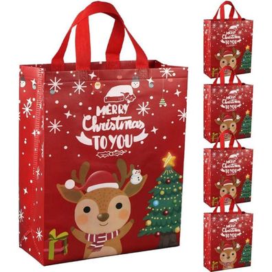 DOJoykey 5er Set Weihnachtstragetaschen aus Vliesstoff, rot, 30x12x40 cm, ideal