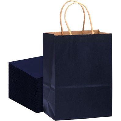 Gcardist 32 Stück Kraftpapier Geschenktaschen mit Griffen, Marineblau, 21x15x8cm