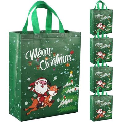 DOJoykey 5er Set Weihnachtstragetaschen aus Vliesstoff, große Geschenktüten mit
