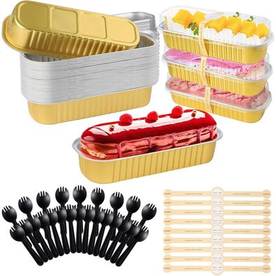 Jogoico Mini Kuchenform Set mit Deckel & Löffel, 30 Stück, 200ml, Gold