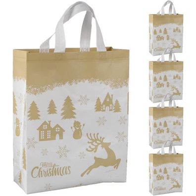 DOJoykey 5er Set Weihnachtstragetaschen aus Vliesstoff, große Geschenktüten mit