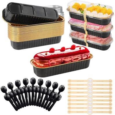 Jogoico Mini Kuchenform Set mit Deckel & Löffel, 30 Stk. Aluminiumfolie 200ml