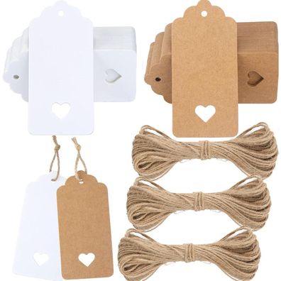 jijAcraft 200 Stück Geschenkanhänger Hochzeit Kraftpapier 9,5x4,5 CM mit