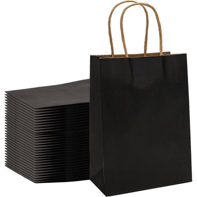 30x Schwarze Papiertüten mit Henkel, 15x8x21 cm, ideal für Geschenke, Partys
