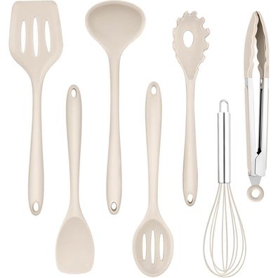 Homikit Silikon Küchenhelfer Set, 7-teilig, Hitzebeständig, Antihaft, Khaki