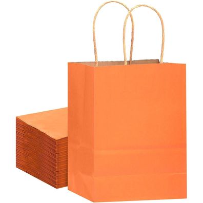 Gcardist 32 Stück Kraftpapier Geschenktaschen mit Griffen, Orange, 21x15x8cm