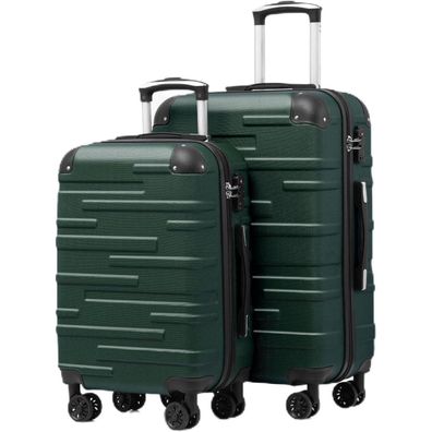 Coolife Hartschalen-Koffer Set (2tlg S+M) Dunkelgrün, ABS, TSA-Schloss, 4 Rollen