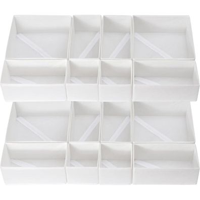ORLISA 16er Set Schubladen Organizer, faltbar, weiß, für HEMNES Kommoden und