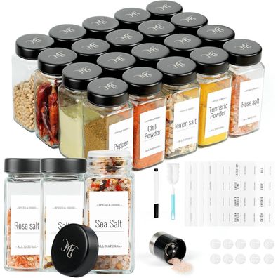 Friberg Eckige Gewürzgläser Set 20 Stück, 120ml, mit Edelstahldeckeln und