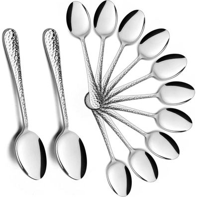 HaWare 12-teiliges Kaffeelöffel Set aus Edelstahl mit Hammergriff, 15cm, Silber