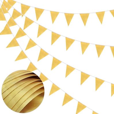 DOJoykey Goldfarbene Stoff-Wimpelkette, 20m, 52 wasserdichte Dreiecksflaggen