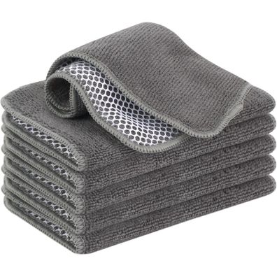 VIVOTE Microfaser Spültücher mit Poly-Mesh-Scheuerseite, 6 Stück, 20x20cm, Grau