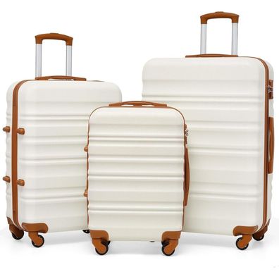 Coolife Hartschalen-Koffer Trolley Set (Weiß/Braun) mit TSA-Schloss und 4 Rollen