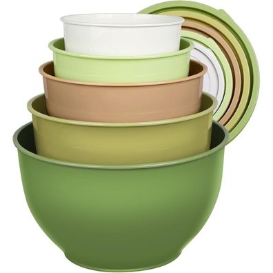 Greentainer Rührschüsseln Set mit Deckel, 5-teilig, Kunststoff, stapelbar