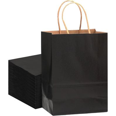 Gcardist 32 Stück Schwarze Kraft Geschenktaschen mit Griffen, 21x15x8cm, Kleine