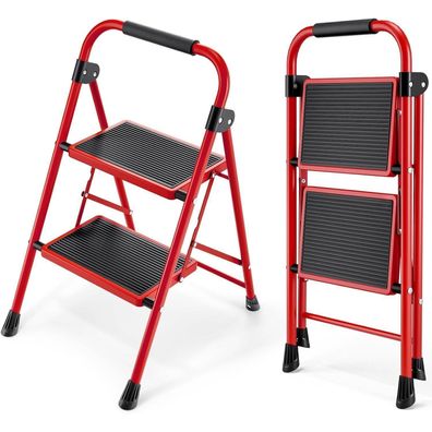 Kingrack 2 Stufen Trittleiter mit Handläufen, Klappleiter Tritthocker