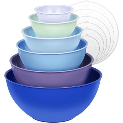 Greentainer 12-teiliges Salatschüssel Set mit Deckel aus Kunststoff, stapelbare