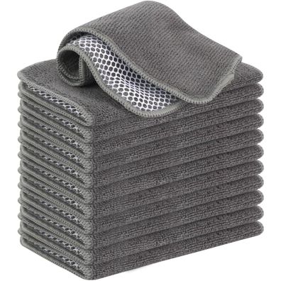 VIVOTE Microfaser Spültücher mit Poly-Mesh-Scheuerseite, 12 Stück, 20x20cm, Grau