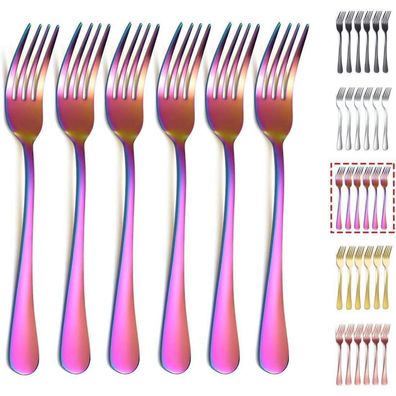 Kyraton Edelstahl Gabeln 6er Set, 20.8cm, Regenbogen Titanbeschichtung