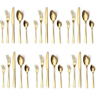 Lazahome 30-teiliges Besteckset aus Edelstahl für 6 Personen, gold