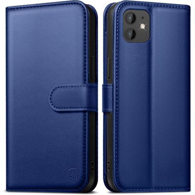 EASDNB Handyhülle für iPhone 11 Klapphülle aus Leder mit 6 Kartenfächern