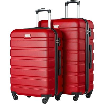 Coolife Premium Hartschalenkoffer Trolley Rollkoffer Set (M+L) Spinell Rot mit