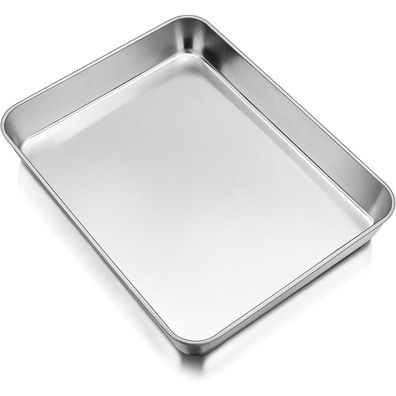 Teamfar Edelstahl Backblech Tief, Rechteckig 26,5x20,5x4,7cm, Ideal für Kuchen
