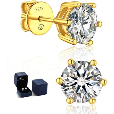 MomentWish Moissanit Ohrstecker Gold 585 Rosegold 3 Karat (1.5ct*2) 7.5mm