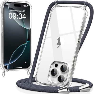 caslord Handyband Hülle für iPhone 16 Pro 6,3 Zoll, Transparent Case mit Kordel