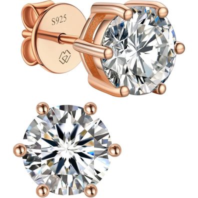 MomentWish Moissanite Ohrringe Rosegold 585 vergoldet, 2 Karat (1ct*2) 6.5mm