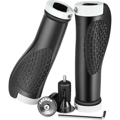 LYCAON Ergonomische Fahrradgriffe mit dehnbaren Aluminium-Endkappen für MTB